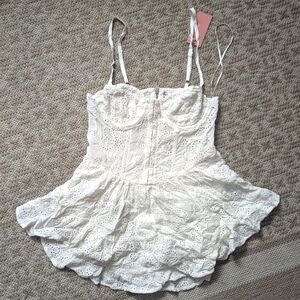 White Miss Lola Lace Applique Floral Romper